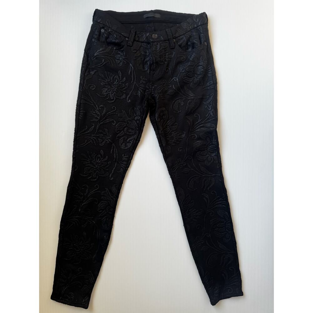 7 For All Mankind Gwenevere Black Floral Embroidered Jeans Pants Sz 29 Coquette - Picture 14 of 15